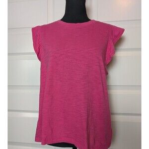 GAP Size S  Pink Knit Cotton Crew Neck Ruffle Flutter Sleeve T-Shirt